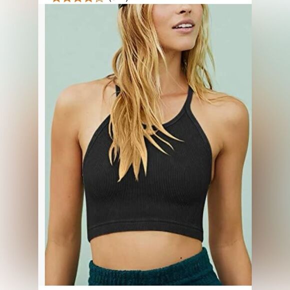 LASLULU Womens Sports Bra Seamless Long Crop Tank Racer Back Spaghetti Strap S - Picture 1 of 11